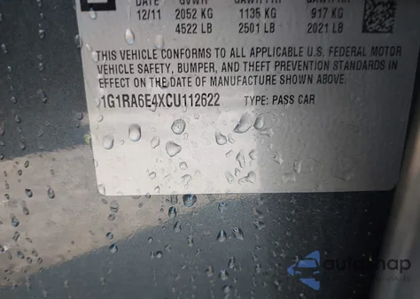 2012 Chevrolet Volt from USA, damaged, VIN 1G1RA6E4XCU112622